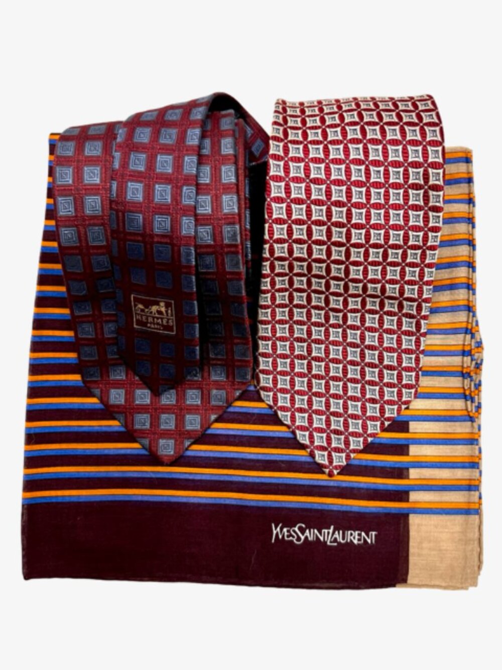 2 Neck ties Hermès Paris Silk France Made & Gentle Men +  1YSL Handkerchie (49) - Picture 15 of 16